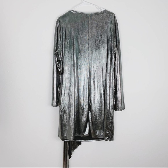 New York & Company Gabrielle Union Silver Shimmery Draped Dress - Picture 5 of 10